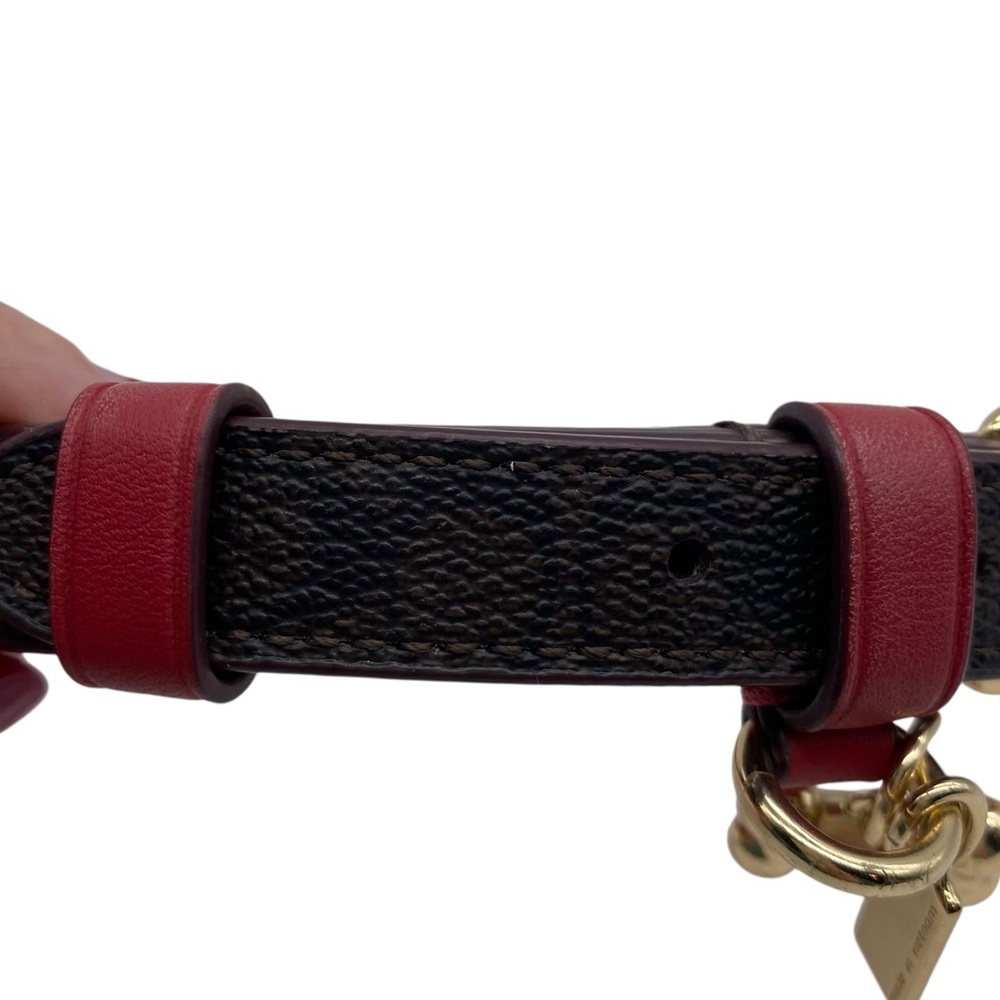 Coach Small Pet Collar Signature Canvas Brown Bold Red Leather Choker Designer - Picture 3 of 8
